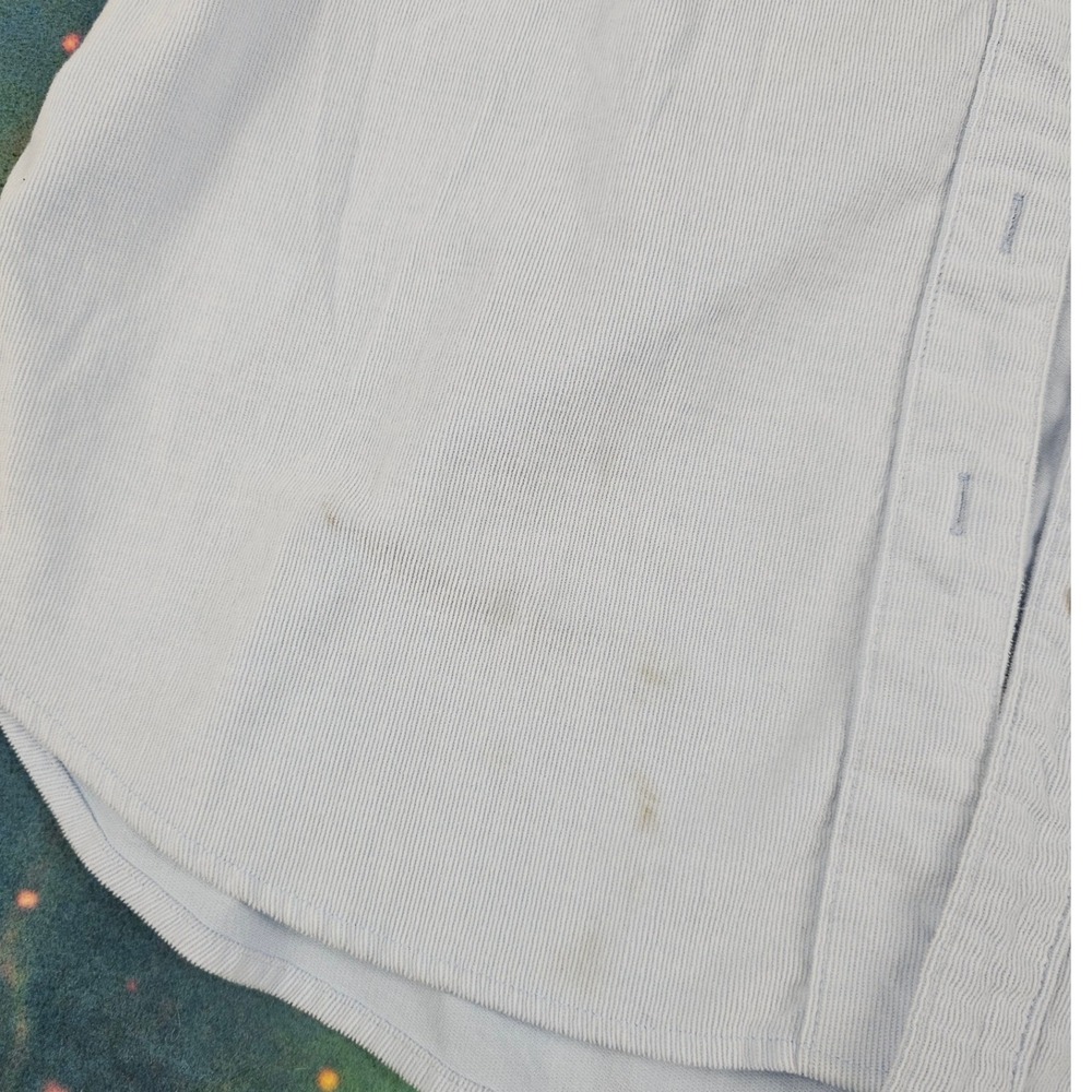 Tommy‎ Bahama Light Blue Corduroy Button Up Long Sleeve Shirt Pink Plaid Collar - Picture 7 of 8
